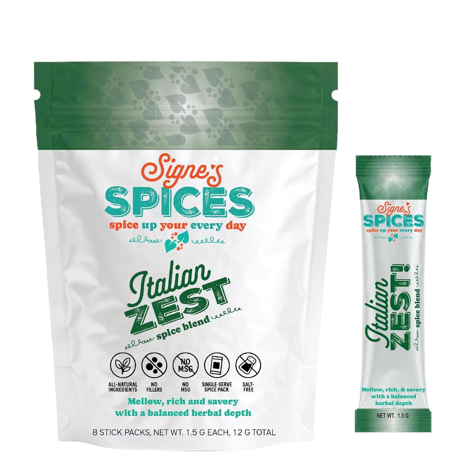 Signe’s Spices Italian Zest – 8 Single-Serve Packets | Small-Batch Artisan Italian Herb Blend for Pasta, Sauces & Everyday Cooking