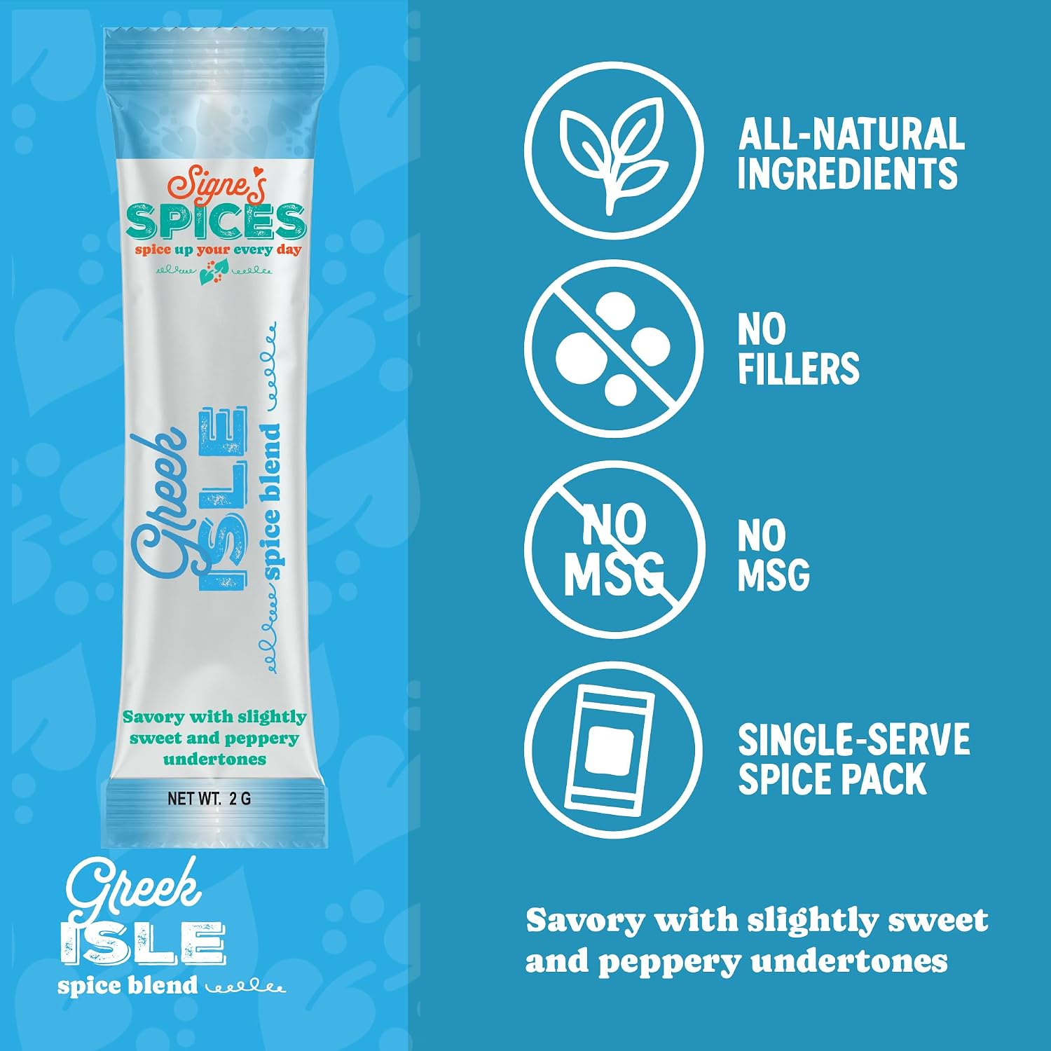 Signe’s Spices Greek Isle – 8 Single-Serve Packets | Small-Batch Mediterranean Herb & Spice Blend with Organic ingredients including Garlic, Oregano & Parsley for Dressings, Dips & Bakes
