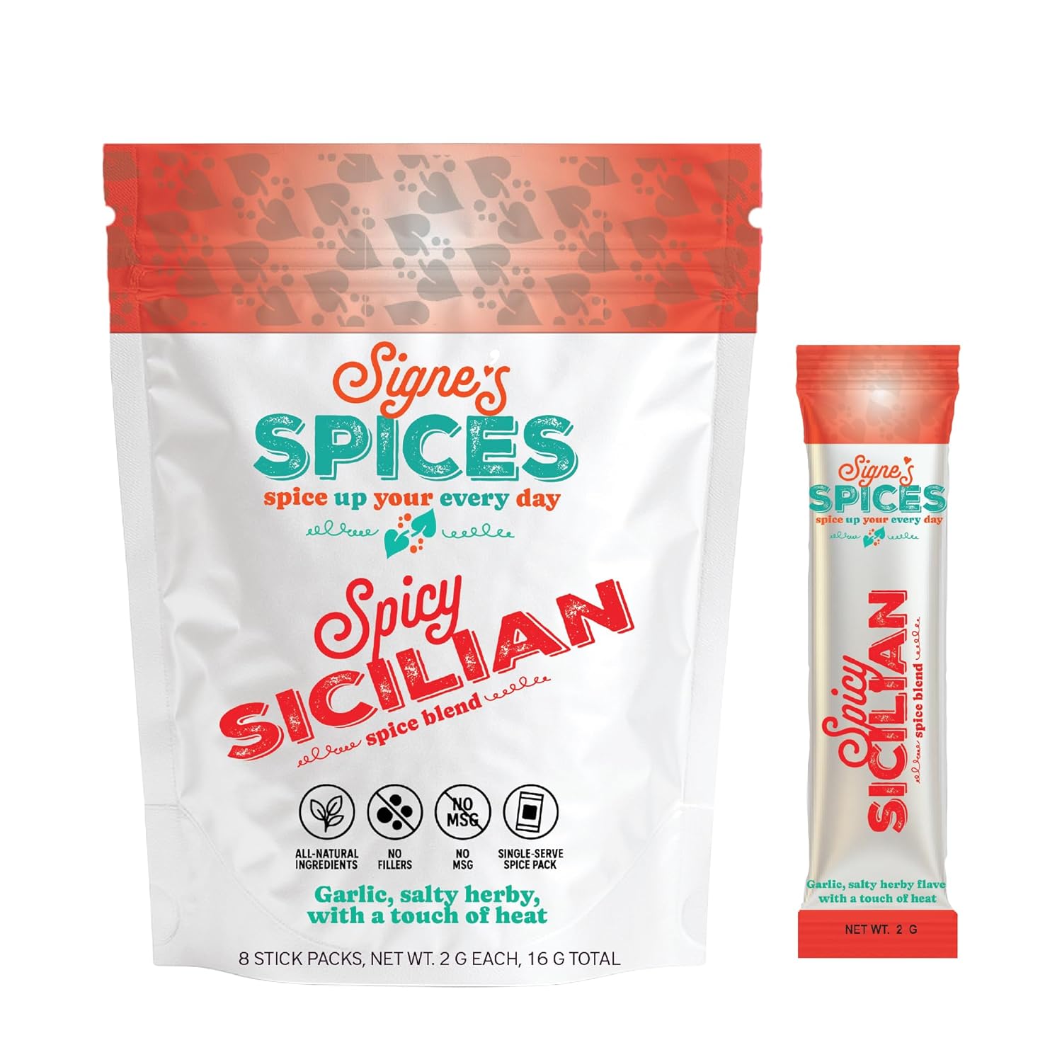 Signe’s Spices Spicy Sicilian – 8 Single-Serve Packets | Small-Batch Italian Herb & Garlic Seasoning Blend with Sea Salt, Basil & Red Pepper Flakes for Pasta, Bread Dipping & Dressings