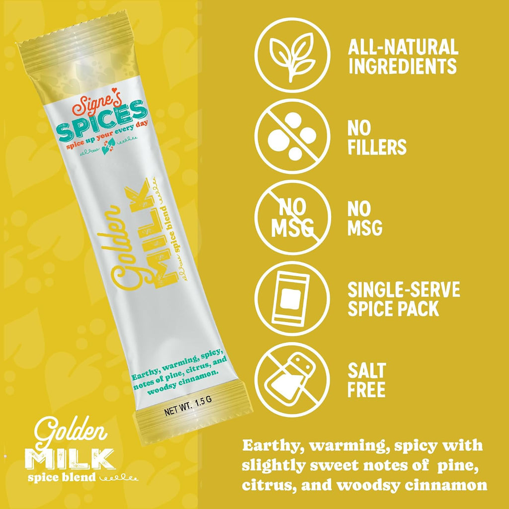 Signe’s Spices Golden Milk – 8 Single-Serve Packets | Small-Batch Organic ingredients of Turmeric & Cinnamon Blend for Lattes, Smoothies & Baking