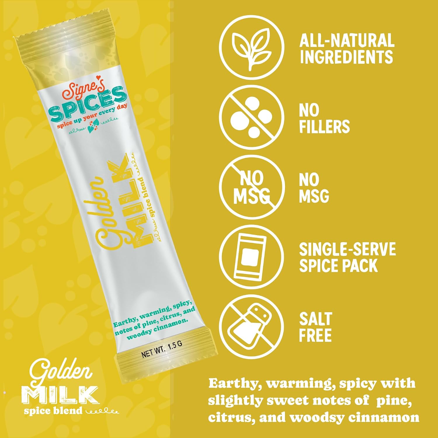 Signe’s Spices Golden Milk – 8 Single-Serve Packets | Small-Batch Organic ingredients of Turmeric & Cinnamon Blend for Lattes, Smoothies & Baking