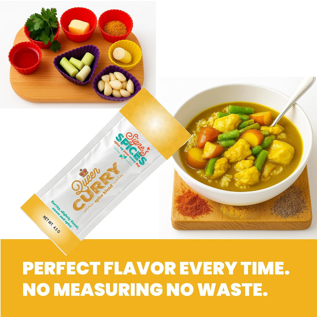 Signe’s Spices – Small-Batch Artisan Spice Blends (8 Single-Serve Packets) | Handcrafted Seasonings for Everyday Cooking (Queen Curry)