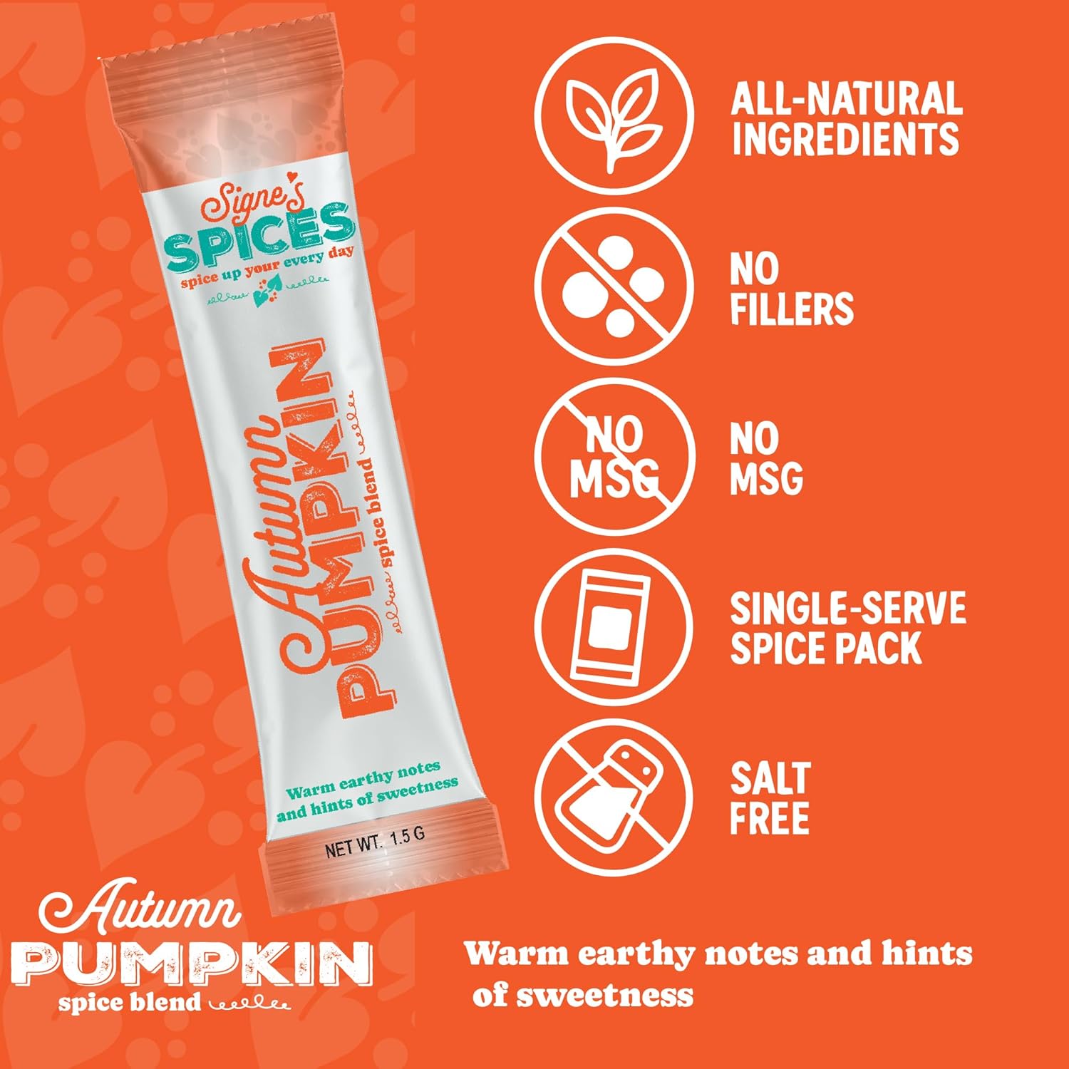 Signe’s Spices Autumn Pumpkin – 8 Single-Serve Packets | Small-Batch Organic ingredients of Cinnamon, Ginger & Nutmeg Blend for Smoothies, Baking & Seasonal Drinks