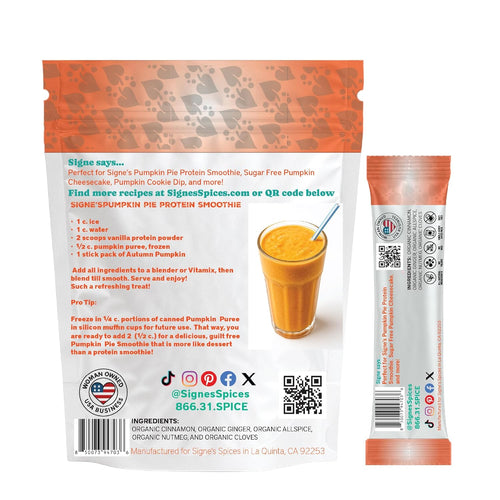 Signe’s Spices Autumn Pumpkin – 8 Single-Serve Packets | Small-Batch Organic ingredients of Cinnamon, Ginger & Nutmeg Blend for Smoothies, Baking & Seasonal Drinks