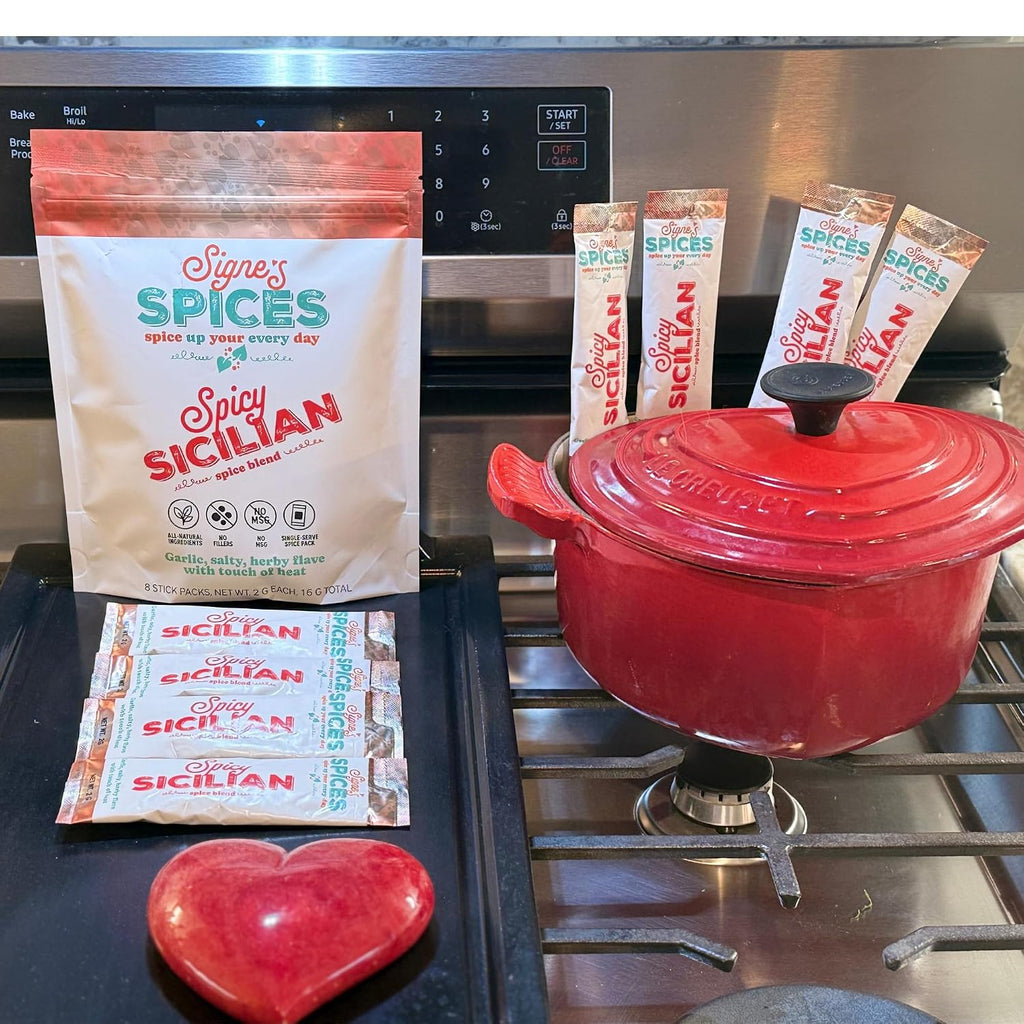 Signe’s Spices Spicy Sicilian – 8 Single-Serve Packets | Small-Batch Italian Herb & Garlic Seasoning Blend with Sea Salt, Basil & Red Pepper Flakes for Pasta, Bread Dipping & Dressings