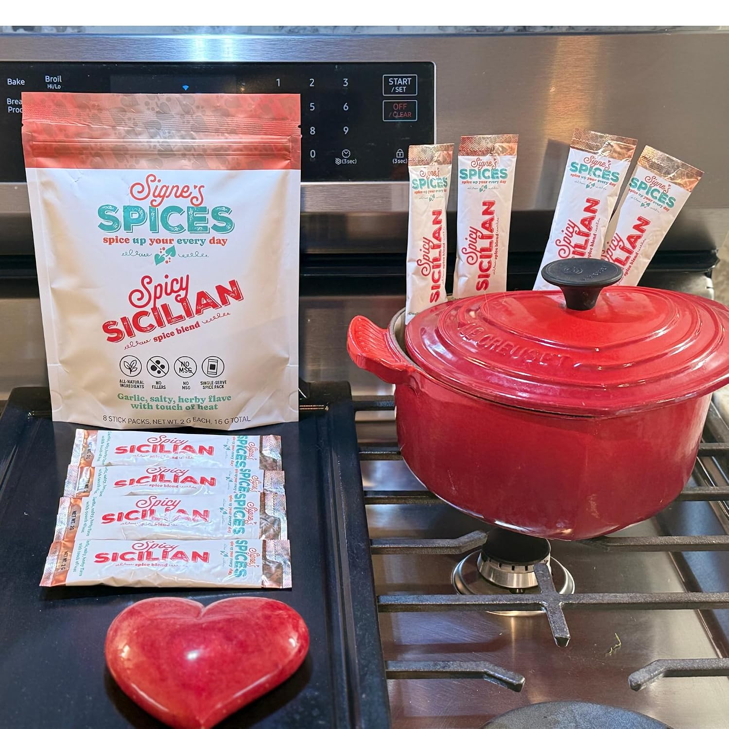 Signe’s Spices Spicy Sicilian – 8 Single-Serve Packets | Small-Batch Italian Herb & Garlic Seasoning Blend with Sea Salt, Basil & Red Pepper Flakes for Pasta, Bread Dipping & Dressings