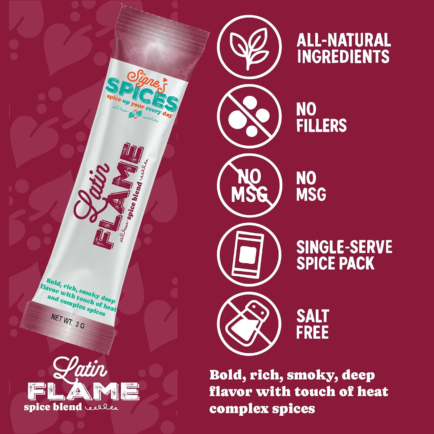 Signe’s Spices Latin Flame – 8 Single-Serve Packets | Small-Batch Smoky Chile & Paprika Blend for Tacos, Chili & Grilled Meats