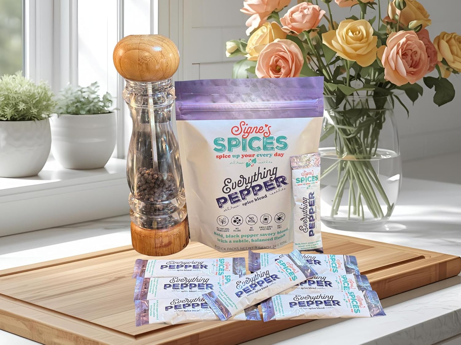 Signe’s Spices Everything Pepper – 8 Single-Serve Packets | Small-Batch Black Pepper & Garlic Seasoning Blend with Organic ingredients of Onion, Bell Pepper & Celery Seed for Steak, Marinades & Everyday Cooking