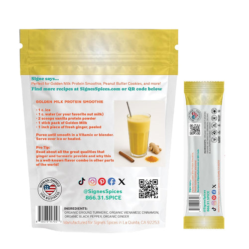 Signe’s Spices Golden Milk – 8 Single-Serve Packets | Small-Batch Organic ingredients of Turmeric & Cinnamon Blend for Lattes, Smoothies & Baking