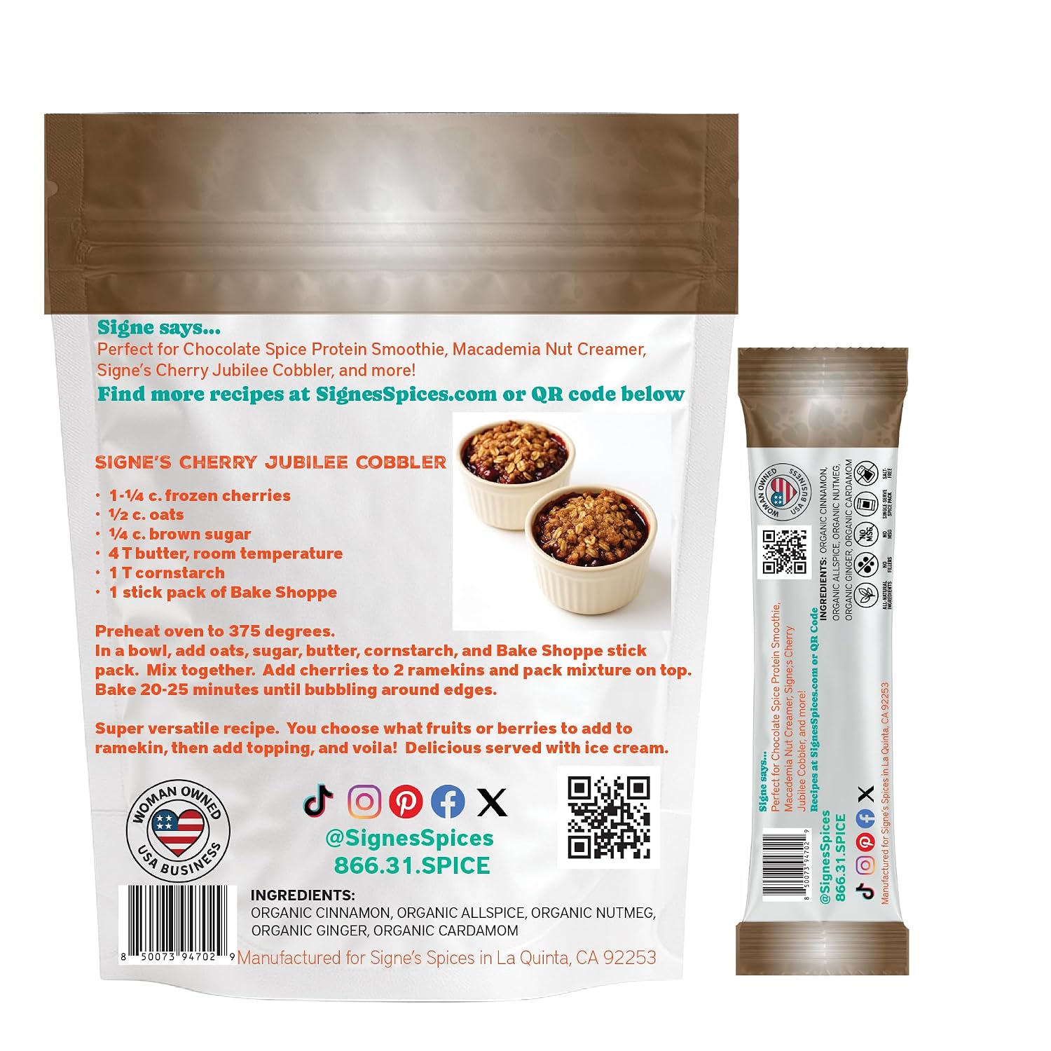 Signe’s Spices Bake Shoppe – 8 Single-Serve Packets | Small-Batch Sweet & Warming Spice Blend with Cinnamon, Nutmeg & Cardamom for Baking, Smoothies & Coffee
