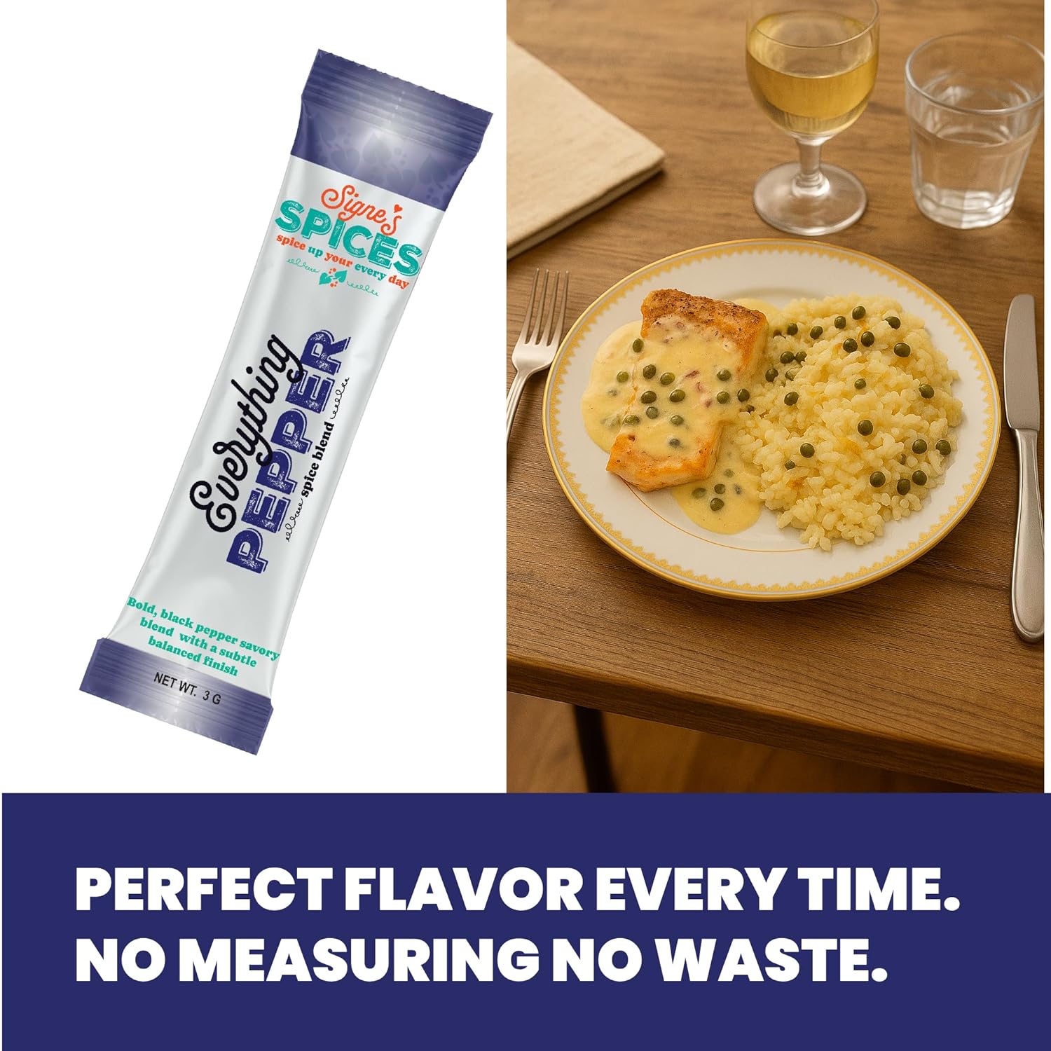 Signe’s Spices Everything Pepper – 8 Single-Serve Packets | Small-Batch Black Pepper & Garlic Seasoning Blend with Organic ingredients of Onion, Bell Pepper & Celery Seed for Steak, Marinades & Everyday Cooking