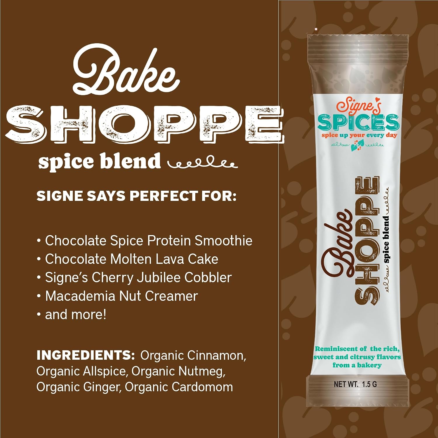 Signe’s Spices Bake Shoppe – 8 Single-Serve Packets | Small-Batch Sweet & Warming Spice Blend with Cinnamon, Nutmeg & Cardamom for Baking, Smoothies & Coffee