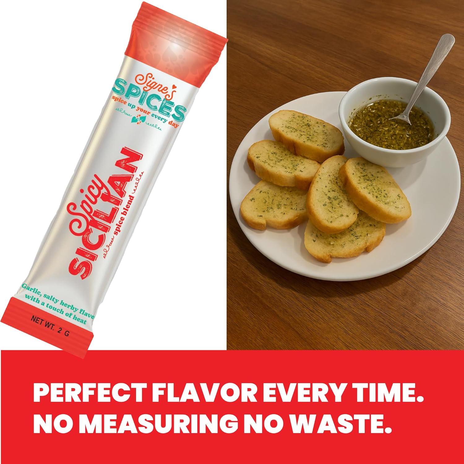 Signe’s Spices Spicy Sicilian – 8 Single-Serve Packets | Small-Batch Italian Herb & Garlic Seasoning Blend with Sea Salt, Basil & Red Pepper Flakes for Pasta, Bread Dipping & Dressings